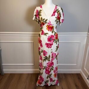 Elegant Floral Maxi Dress in a Linen Blend (A1-36)